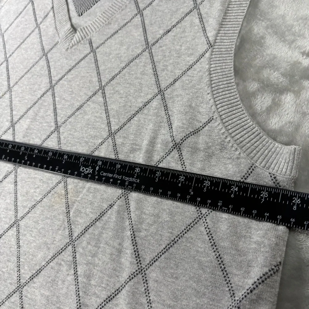 Tommy Hilfiger Mens XXL Gray Argyle V-Neck Cotton Knit Sweater Vest Sleeveless